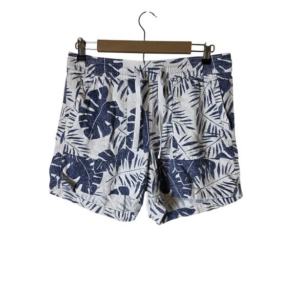NAUTICA Blue White Tropical Beachy Vacation Lightweight Linen Blend Shorts SZ M - Picture 1 of 8
